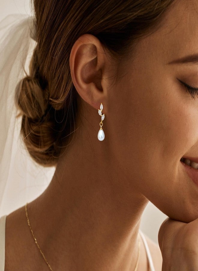 Tituthia Pearl Drop Earrings for Women Trendy, 14k Gold Pearl Earring Dainty Wedding Gold Dangle Earrings for Women Hypoallergenic Bridesmaid Bridal Prom Jewelry - Image 2